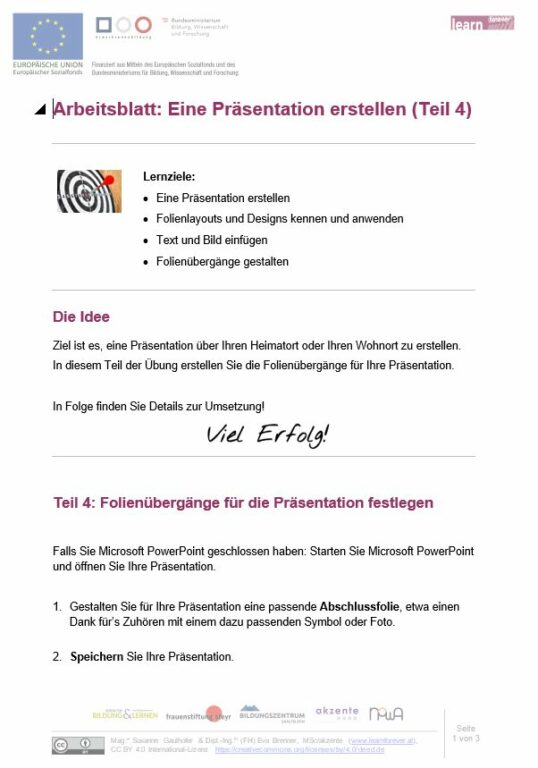 Arbeitsblatt: Eine Präsentation erstellen (Teil 4) – Basisbildung und
